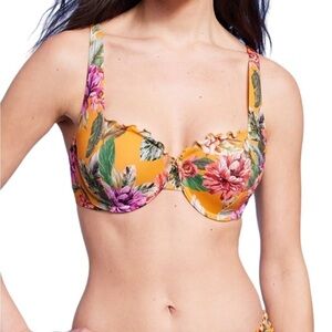 New Floral Bikini Top 34B Small Hawaiian Flower Shade & Shore Ruffle Swim Suit